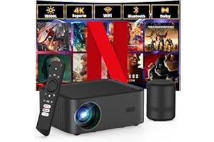 HOPVISION Mini Proiettore【Netflix/Prime Video/Youtube Ufficiale】con altoparlante BT, 15000L Projector Portatile WiFi Bluetooth, 4k 1080P Full HD per Dolby/Android/iOS/PS5