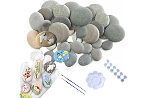 XHWOLGARIAN Juego de piedras planas,comprenant 40 piedras decorativas para pintar 1-3 cm une palette,deux pinceaux et une boîte de peinture vide de 2 ml,piedras para pintar,piedras decorativas jardin.