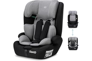 Booboo Safety Berlin, Kindersitz ohne Isofix ab 1 Jahr, Autositz von 76 bis 150 cm, Kindersitz 9-36 kg, mitwachsend und sicher - Black Grey