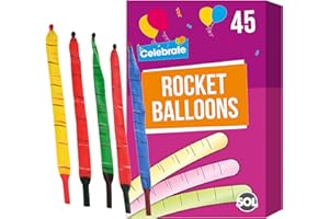 JAUNTY PARTYWARE 45pk Jaunty Partware Rocket Balloons Assorted Colours | Flying Balloons | Party Balloons Whistling Balloons Party Bag Fillers for Kids | Noisy Balloons | Screaming Balloons