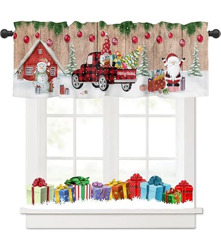 Rideau Occultant Noël Petit Format 55x175 Cm - Motif Boules De Noël - Polyester - Pour Cuisine, Salle De Bain, Petite Fenêtre - 2