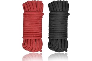 YRU 2 Pack Soft Cotton Rope, Multipurpose Durable Long Rope Craft Colored Rope, 32 Feet/10M Soft Twisted Cotton Knot Tying Rope Cord, Utility Braided Cotton Rope (Black+Red)