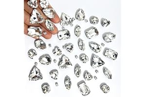 Yixinly 236 Pcs Strass en Verre de Couture, Gros Strass pour Couture avec Griffe, Strass Argenté Strass Vetement, Rhinestones Strass a Coudre, pour Vêtements DIY Artisanat, Chaussures (Blanc Style 2)