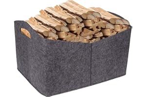 ADFUENOM Holzkorb für Kaminholz, Faltbar Kaminholzkorb Holzkorb,Extra Dicker Brennholzkorb Feuerholzkorb Kaminholztasche Filzkorb Holz Aufbewahrung Filztasche für kaminholz Einkauf Holz Zeitung Kleidung (XL)