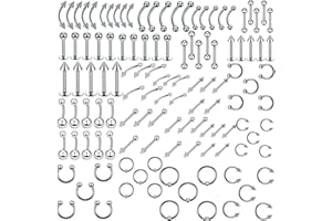 CRAZY-M Juego de piercings 120x Acero inoxidable Acrílico Mezcla Cuerpo Joyas de botón Barbells Bananabells para oreja Labio Nariz Lengua Ceja Pezón Anillo de perforación (1.2 * 10MM) (1.2 * 8MM)