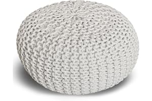 ‎CASAMIA casamia Pouf Ø 55 o. 45 cm Sitzpouf Strickhocker Sitzpouf Bodenkissen nachhaltig Grobstrick Optik Größe ø 45 cm, Farbe weiß