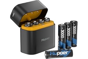 MUPOER Rechargeable Battery AA Lithium with Charger,8 Count 3000mWh 1.5V Double A Batteries High Capacity,Long Lasting Lithium ion Battery with Charging Storage Box,AA Lithium Batteries for Blink Xbox