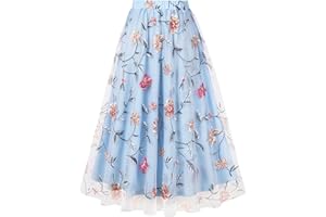 AXOE Damen Tüllrock Midi Länge 3-Lagen Blumen Tüll A-Linie Rock Elegant für Sommer, Festliches, Hochzeit