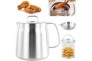 Focenat Pot de Filtre à Huile en Acier Inoxydable 304, Récipient à Graisse de Bacon avec Filtre À Mailles Fines et Panier à Friture, pour Stockage de l'Huile de Friture et Graisse de Cuisson, 2 L