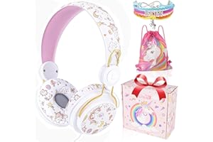 JYPS Kinder Kopfhörer, Niedlicher Einhörner Kopfhörer mit Mikrofon ab 2 zu 10 Jahre, Verstellbare Kleinkind-Kopfhörer mit Kabel für Jungen und Mädchen, Kopfhörer Kind für iPad/Tablet/Fire HD(Weiß)