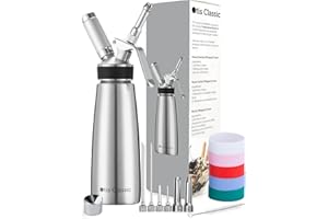 GARUET 304 Stainless Steel Whipped Cream Dispenser, 500ml w/ 3 Decorating Nozzles, 4 Injector Tips & 6 Coloured Grips – Commercial-Grade Quality for Home Chefs