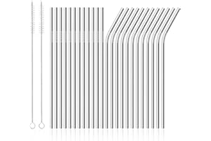 Xmart 24 Pièces 21,5 cm Paille Inox avec Brosse de Nettoyage Pailles à Boire Metal Réutilisables pour Cocktail Smoothies Milkshakes Jus Café Boissons Chaudes 12 Pailles Droites et 12 Pailles Courbées