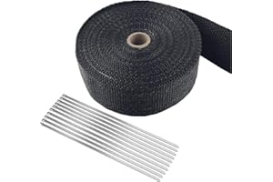BANGMINDA 15M x 5 CM Hitzeschutzband Basaltfaser, Titanium Farbe Auspuffband mit 10 Edelstahl Kabelbinder für Fächerkrümmer Thermoband Krümmerband Auto Motorrad Auspuff (Schwarz)