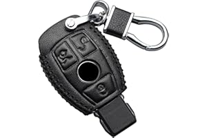 KOAUDB Skórzana osłona na kluczyki samochodowe do Mercedes Benz A B C E G K R S klasa AMG CLA GLA VITO GLE ML GLK CLK brelok akcesoria etui na klucze obudowa kluczyka pilota (czarne szwy, 3 przyciski)