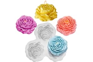 ZGGZHEIM 3D Silikonform Blumen Pfingstrose, 3 Kammern Silikon Blumen für Kerzen Seife Wachs Gips Harz, Silikon Gießformen Blume Kerze Rose Nelke Pfingstrose, Gießformen 3D DIY Bastelzubehör