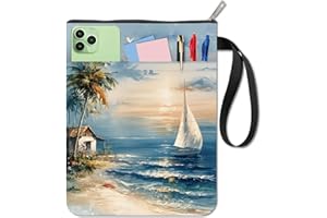 CRASPIRE Funda para Libro con Diseño de Paisaje Costero Protector de Libros para Árboles Coco Fundas Playa Bolsillo Tela Lavable con Cremallera Y Bolsillo Adicional