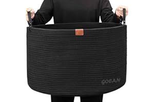 GOCAN Cesta de almacenamiento XXXL grande, de algodón, cuerda para la colada, para mantas, cojines en el salón, ropa, juguetes en la habitación de los niños, color negro, 55 x 35 cm