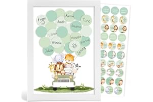 COCHIE Obraz gości, zwierzęta leśne z białą drewnianą ramą, księga gości na baby shower, dekoracja baby shower, dekoracja urodzinowa, objawienie płci i chrzest, prezent na chrzest dla dziewczynek i chłopców