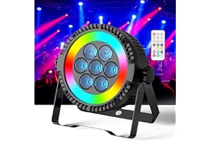 UKfog 7 LEDs + 48 SMD LED luces de escenario 2 en 1 par RGBW/DMX DJ luces 6/10 CH luz fiesta 4 modos de control modo foco LED DJ efecto de luz para bar/fiesta/boda/estudio/Halloween