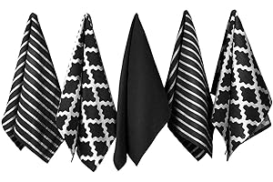 Penguin Home Premium 100% Pure Cotton Tea Towel for Kitchen, Set of 5 Kitchen Towels, Soft & Durable Kitchen Cloths Towel Set, Machine Washable, 65 x 45 cm Colour - Black