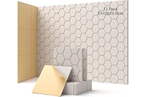 SOUNDSBAY 12 placas acústicas autoadhesivas, absorbentes de sonido, 30 x 30 x 0,9 cm, aislamiento acústico de pared, paneles acústicos para decoración de juegos, oficinas, estudios, placas de aislamiento