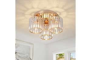 ZYDTRIP Crystal Chandeliers Ceiling Light, 3-Lights Crystal Ceiling Lights Living Room, Modern Gold Semi Flush Light Fittings for Bedroom, Hallway, Bathroom, Foyer, Kitchen Light Fixture