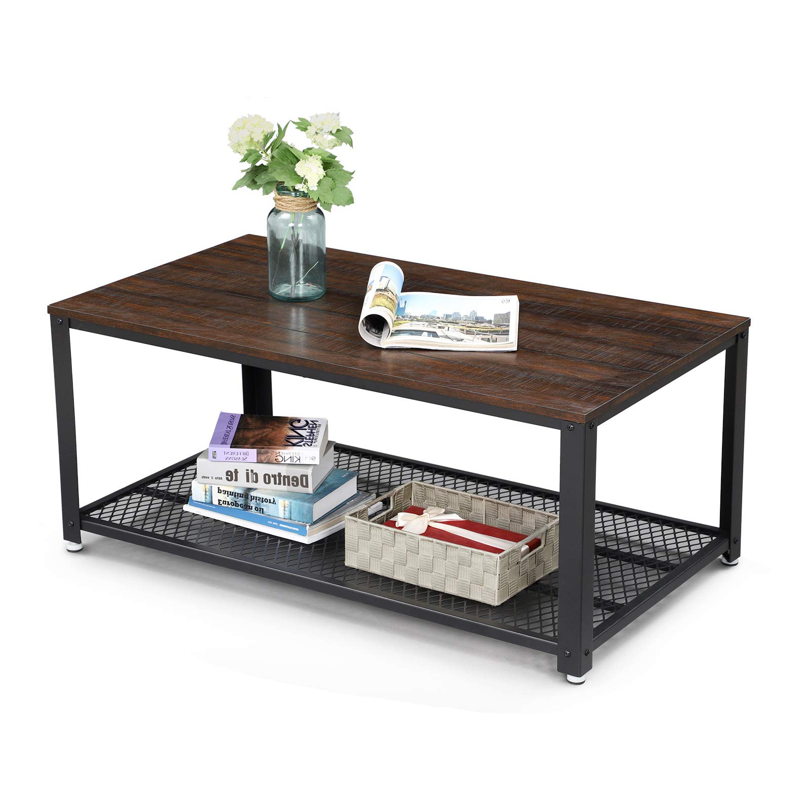 Vasagle LCT61BF Table Basse avec Design Industriel, Table de Salon avec Grand Plateau, Stable