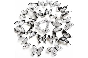 SINEKONG 48 Stücke 3D Schmetterlinge Schwarz Weiß Wandtattoo Schmetterling Wandaufkleber Dekor Abnehmbare Schmetterling Aufkleber Hohle Wandtattoos DIY Wandkunst für Heimdeko Kinderzimmer Schlafzimmer Deko