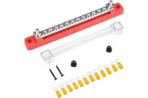 QIMEI-SHOP Bloc de Distribution D'alimentation 12V-48V DC Barres de Distribution D'énergie BusBar 150A avec 12 x M4 Boulons de Borne pour Voiture Camion Bateau Rouge