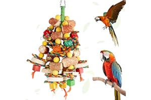 Jortmrd 16,5Inch Giochi per Pappagalli Bird Toys Giocattoli per Gabbia da Masticare per Cacatua, Pappagalli Grigi Africani, Ara e Amazzoni, Multicolore con Blocchi di Legno Naturale per Arrampicarsi