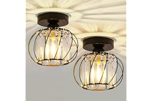 Seruno X Lampadario Moderno in Cristallo, Mini Plafoniera Color Nero con Paralume in Vetro, Plafoniera a Semi-incasso E27 per Soggiorno Camera da Letto Cucina Sala da Pranzo Corridoio Bagno Ingresso