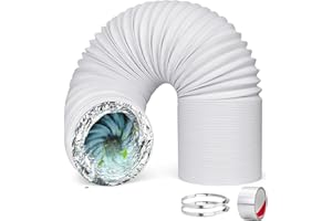 POFIBO 6m Tubo Flexible Ø 100 mm Universal Tubo di Aluminio Ventilación de PVC con 2 Abrazaderas de Acero Inoxidable Manguera de Aire para Sistemas de Aire Acondicionado,Secadoras,Campanas extractoras