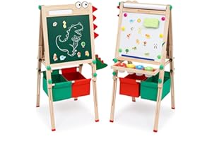 ARK MIIDO Kids Easel with Paper Roll Double-Sided Whiteboard & Blackboard Standing Easel with Art Accessories for Kids and Toddlers