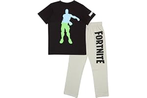 Popgear Boy's Fortnite Long Pyjama Set for Boys, Ombre Flossing Emote Printed Crew Neck T-shirt With Pants pajama-sets