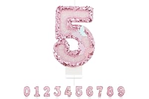 PARTYHAUSY Candele Compleanno 5 Anno,3D a Farfalla Candele, Numero 5 Candele di Compleanno Rosa Candele Torta Decorazione, Adatto A Feste di Compleanno Festa Baby