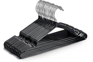 KEPLIN Cintres en Métal Revêtus de Caoutchouc Premium - Lot de 20, Gain de Place, Organisation, Rangement, Cintres Robustes pour Armoire, Penderie, Dressing, Porte-Manteaux et Barre-Tringle (Noir)