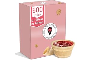 ‎MÜLHEIMER MANUFAKTUR MyNaschbar Portionsbecher VEGAN rund, 500 Stück, 22 ml, 29 mm lang, Ø 49 mm – Knusprige Waffelbecher zum Befüllen – Ideal für Dips, Marmelade, Dekorationen & Fingerfood – Waffeln in Eisdielen-Qualität