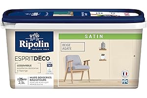 RIPOLIN - Peinture Intérieure Multi-Supports – Murs, Boiseries & Radiateurs – Ultra-Couvrante – Lessivable – Application Facile – Ecolabel - Satin - 2,5L - Beige Agate