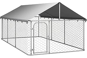 Yolola Canile da Esterno Con Tetto, Recinto per Cani, Box per Cani da Esterno, 400x200x150 cm