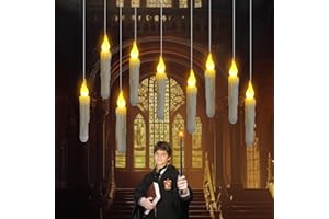 BOSSETY Bougies Harry-Potter avec baguette, Lot de 12 bougies magiques à suspendre lumières chaudes vacillantes sans flamme pour Pour Halloween, Noël, décoration d'intérieur, fête de mariage