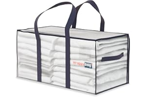 WRAPPYBAG Pack of 4 large transparent plastic Storage Bags – XXL Bags for Moving House/Travel – Tough, Thick & Watertight with Reinforced Handles – for Clothing & Bed Linen – 75 x 36 x 38 cm