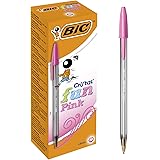 BIC Cristal Fun Ballpoint Pens, Pink Ink Smudge-Proof Writing Pens and Wide Point (1.6mm), Pack of 20