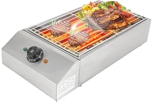 BIGGITTIG Barbecue elettrico da tavolo, barbecue elettrico con griglia rimovibile in acciaio inox, 2600 W, temperatura regolabile con vassoio antigoccia dell'olio, per picnic, feste, campeggio, ecc