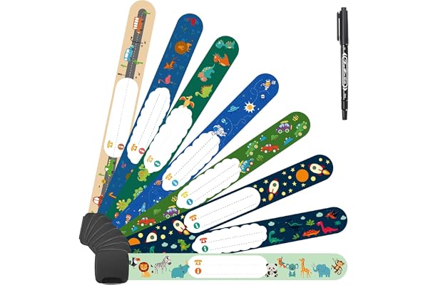 Vicloon Bracelet Identification de Securite + Marqueur, 8 Pack Bracelet D'urgence pour Enfant, Anti Perdu Réutilisable Étanche pour Le Bébé D'enfant en Bas âge de Filles de Garçons