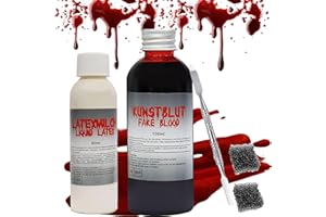 Giugio Sangre artificial, 100 ml, leche de látex de 60 ml, efecto especial, lavable, con esponja de maquillaje y espátula, para Halloween, zombi, vampiro, sarna para heridas y cicatrices