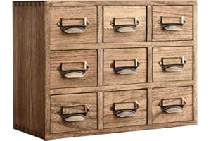KIRIGEN Wood Storage Drawer Units Desktop Organiser Chest of Drawers Medicine Cabinet 9 Mini Drawers with Metal Handles for Coffee Tea and Jewelry Dark Brown (9CG-DBR)