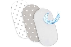 TOTSY BABY Zestaw prześcieradeł do gondoli wózka - 2 x pokrowiec + wodoodporny ochraniacz na materac poszewka na materac prześcieradło 75 x 35 cm gwiazdki biało szare