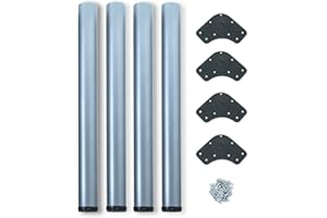 Emuca - Regulierbare Tischbeine Ø60x710mm, 4er Set aus Stahl, regulierbare Höhe 710-730mm, Metallic-Grau-Finish