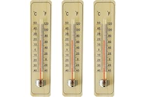URPIZY 3-teilig Traditionelles Holzthermometer Wandmontage Thermometer Aus Holz mit C & F-Anzeige Gartenthermometer Analog Zimmerthermometer für Innen und Außen, Braun, Zimmer, Büro, Wohnraum Thermometer