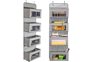 ‎BRILLIANTJO BrilliantJo Hängeorganizer Starsglowing mit 4 Taschen, faltbares Hängeregal mit 2 Haken für Handtücher Windeln Spielzeug im Kinderzimmer Schrank, über Tür oder Wandmontage Grau